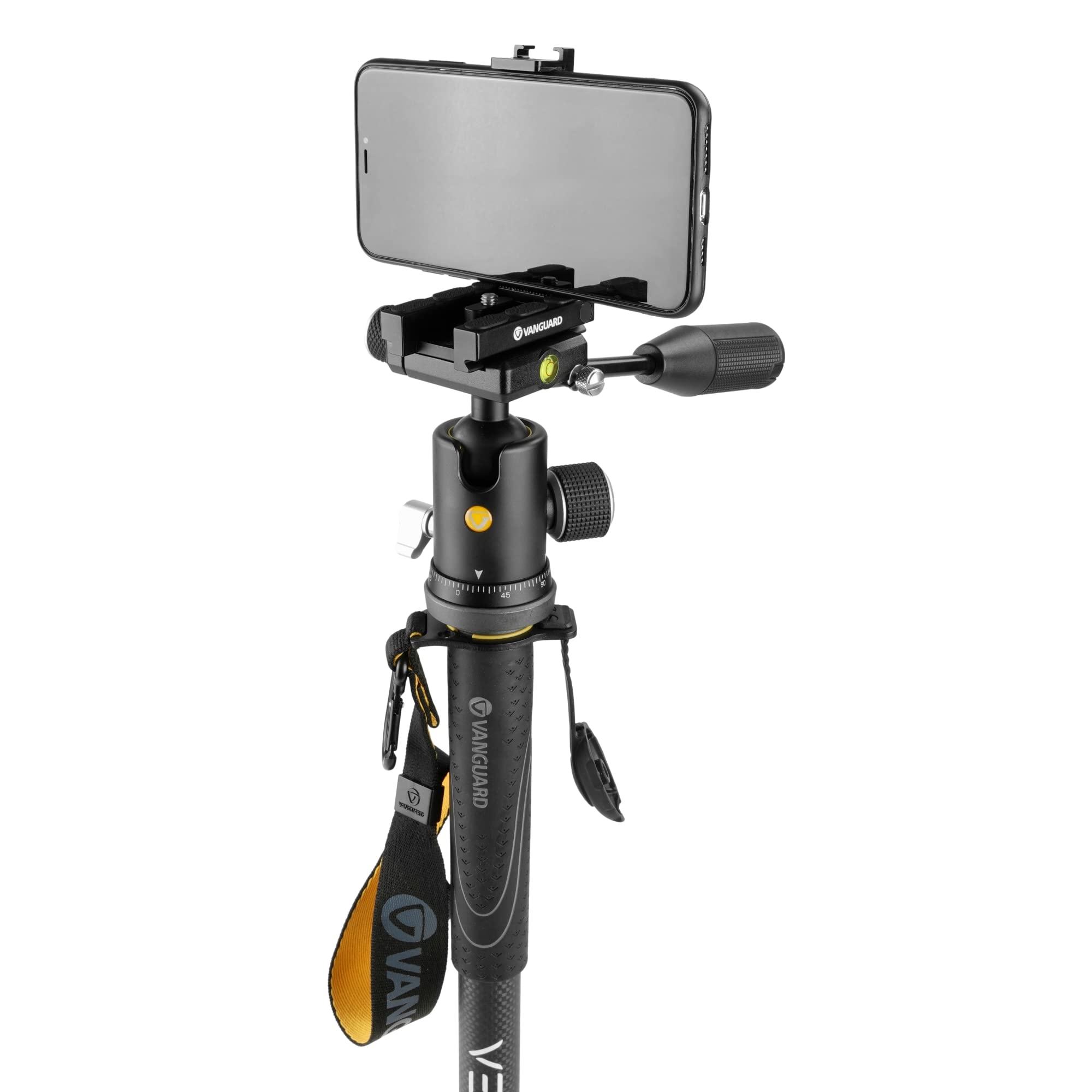 Vanguard Veo2Scm 264Tbp120T Carbon Fiber Monopod With Tri Stand Feet And Veo Bp 120T Ball Head With Built In Smartphone Holder Dark Grey